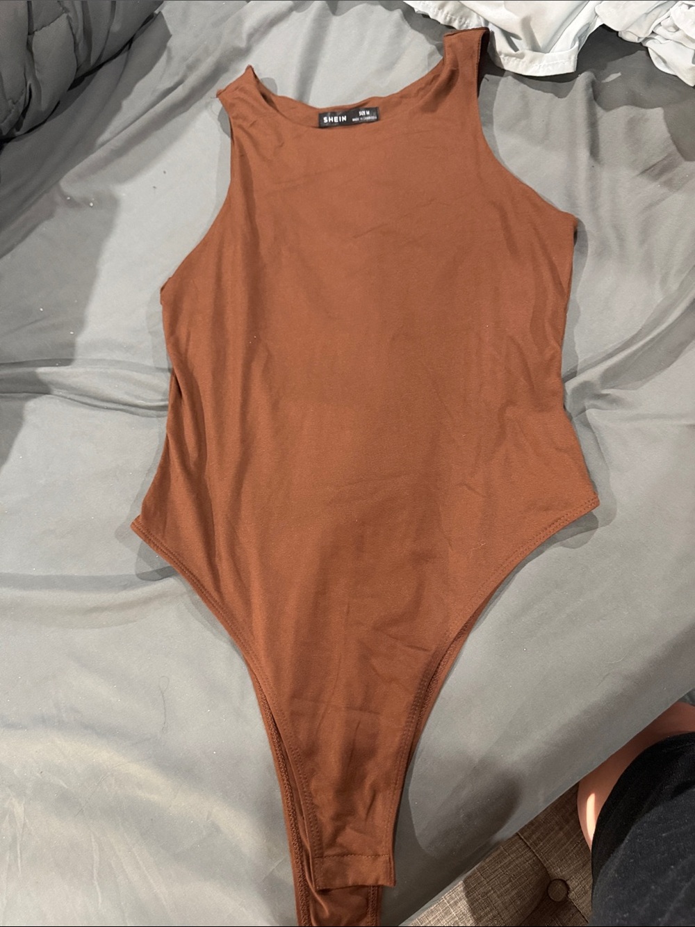 SHEIN Brown Tank-Style One-Piece Bodysuit